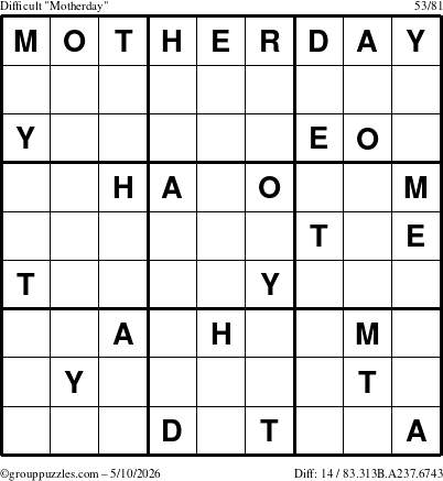 The grouppuzzles.com Difficult Motherday puzzle for Sunday May 10, 2026
