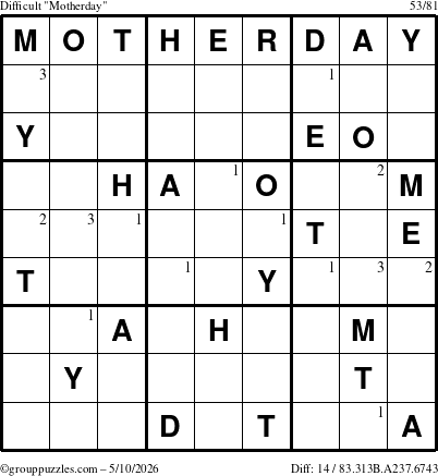 The grouppuzzles.com Difficult Motherday puzzle for Sunday May 10, 2026 with the first 3 steps marked