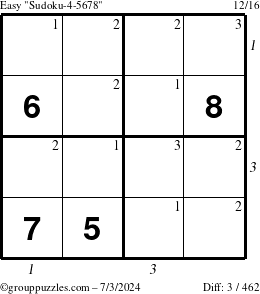 The grouppuzzles.com Easy Sudoku-4-5678 puzzle for Wednesday July 3, 2024 with all 3 steps marked