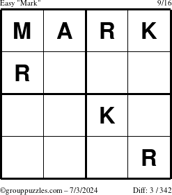 The grouppuzzles.com Easy Mark puzzle for Wednesday July 3, 2024