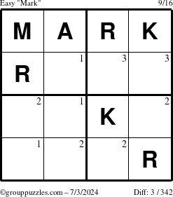 The grouppuzzles.com Easy Mark puzzle for Wednesday July 3, 2024 with the first 3 steps marked