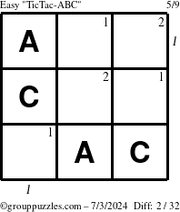 The grouppuzzles.com Easy TicTac-ABC puzzle for Wednesday July 3, 2024 with all 2 steps marked