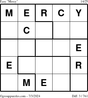 The grouppuzzles.com Easy Mercy puzzle for Wednesday July 3, 2024