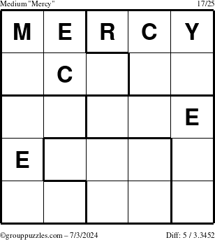 The grouppuzzles.com Medium Mercy puzzle for Wednesday July 3, 2024