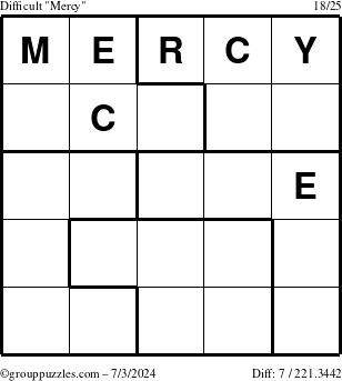 The grouppuzzles.com Difficult Mercy puzzle for Wednesday July 3, 2024