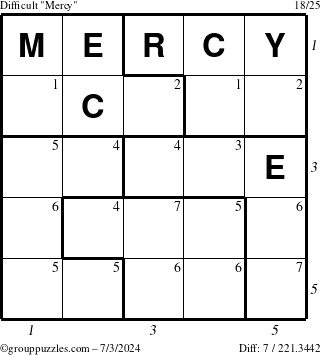 The grouppuzzles.com Difficult Mercy puzzle for Wednesday July 3, 2024 with all 7 steps marked