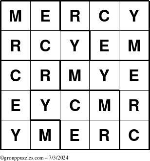 The grouppuzzles.com Answer grid for the Mercy puzzle for Wednesday July 3, 2024