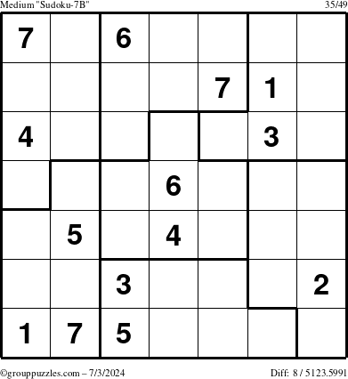 The grouppuzzles.com Medium Sudoku-7B puzzle for Wednesday July 3, 2024