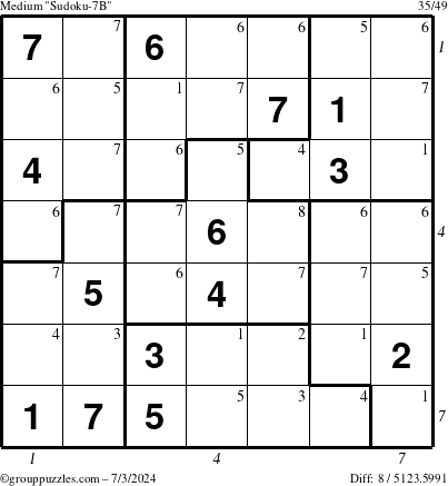 The grouppuzzles.com Medium Sudoku-7B puzzle for Wednesday July 3, 2024 with all 8 steps marked