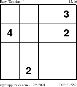 The grouppuzzles.com Easy Sudoku-4 puzzle for Sunday December 8, 2024