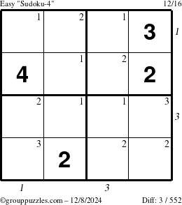 The grouppuzzles.com Easy Sudoku-4 puzzle for Sunday December 8, 2024 with all 3 steps marked