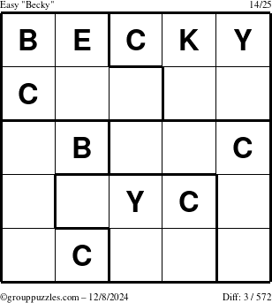 The grouppuzzles.com Easy Becky puzzle for Sunday December 8, 2024