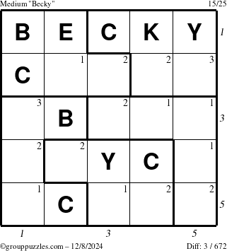 The grouppuzzles.com Medium Becky puzzle for Sunday December 8, 2024 with all 3 steps marked