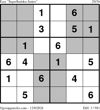 The grouppuzzles.com Easy SuperSudoku-Junior puzzle for Sunday December 8, 2024