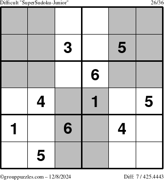 The grouppuzzles.com Difficult SuperSudoku-Junior puzzle for Sunday December 8, 2024