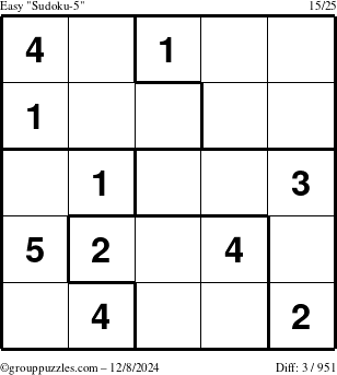 The grouppuzzles.com Easy Sudoku-5 puzzle for Sunday December 8, 2024