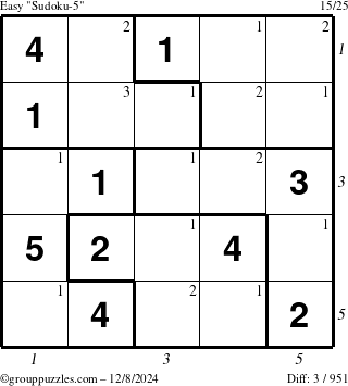 The grouppuzzles.com Easy Sudoku-5 puzzle for Sunday December 8, 2024 with all 3 steps marked