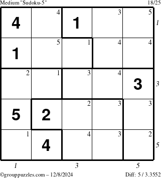 The grouppuzzles.com Medium Sudoku-5 puzzle for Sunday December 8, 2024, suitable for printing, with all 5 steps marked