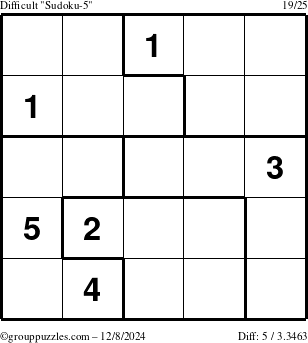 The grouppuzzles.com Difficult Sudoku-5 puzzle for Sunday December 8, 2024