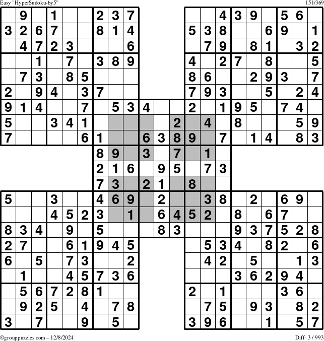 The grouppuzzles.com Easy HyperSudoku-by5 puzzle for Sunday December 8, 2024