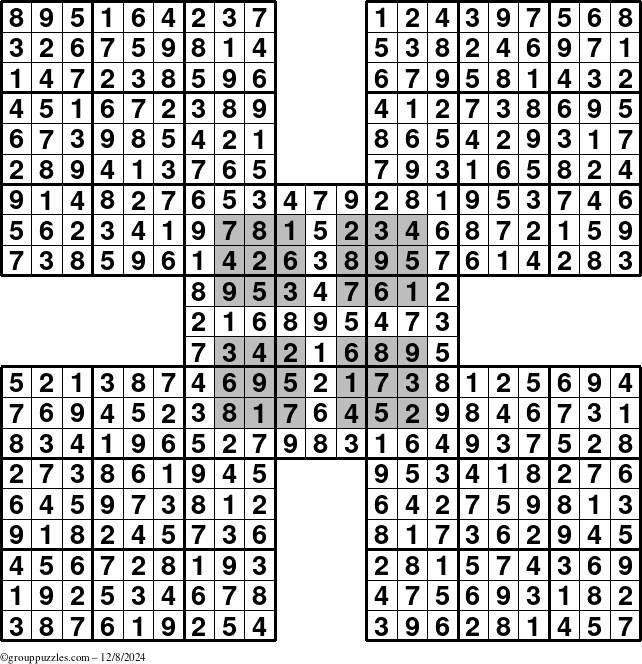 The grouppuzzles.com Answer grid for the HyperSudoku-by5 puzzle for Sunday December 8, 2024