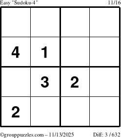 The grouppuzzles.com Easy Sudoku-4 puzzle for Thursday November 13, 2025