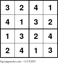 The grouppuzzles.com Answer grid for the Sudoku-4 puzzle for Thursday November 13, 2025