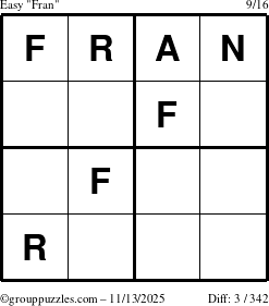 The grouppuzzles.com Easy Fran puzzle for Thursday November 13, 2025