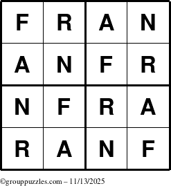 The grouppuzzles.com Answer grid for the Fran puzzle for Thursday November 13, 2025