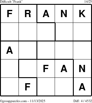 The grouppuzzles.com Difficult Frank puzzle for Thursday November 13, 2025
