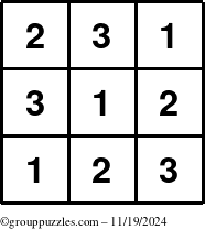 The grouppuzzles.com Answer grid for the TicTac-123 puzzle for Tuesday November 19, 2024