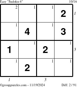 The grouppuzzles.com Easy Sudoku-4 puzzle for Tuesday November 19, 2024 with all 2 steps marked