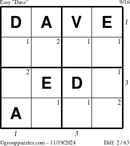 The grouppuzzles.com Easy Dave puzzle for Tuesday November 19, 2024 with all 2 steps marked