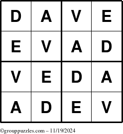 The grouppuzzles.com Answer grid for the Dave puzzle for Tuesday November 19, 2024