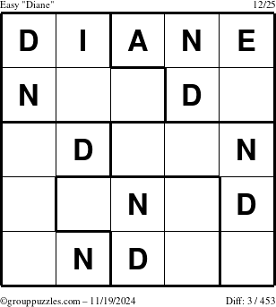 The grouppuzzles.com Easy Diane puzzle for Tuesday November 19, 2024