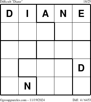 The grouppuzzles.com Difficult Diane puzzle for Tuesday November 19, 2024