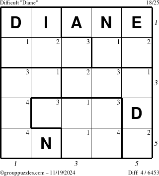 The grouppuzzles.com Difficult Diane puzzle for Tuesday November 19, 2024 with all 4 steps marked