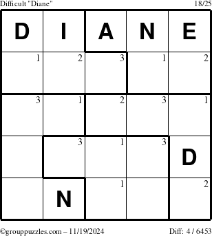 The grouppuzzles.com Difficult Diane puzzle for Tuesday November 19, 2024 with the first 3 steps marked