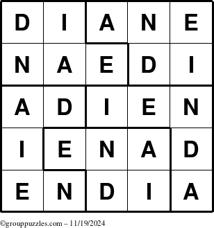 The grouppuzzles.com Answer grid for the Diane puzzle for Tuesday November 19, 2024