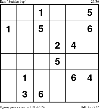 The grouppuzzles.com Easy Sudoku-6up puzzle for Tuesday November 19, 2024