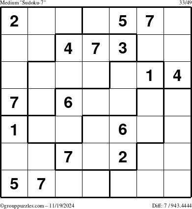 The grouppuzzles.com Medium Sudoku-7 puzzle for Tuesday November 19, 2024