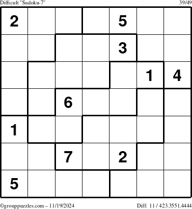 The grouppuzzles.com Difficult Sudoku-7 puzzle for Tuesday November 19, 2024