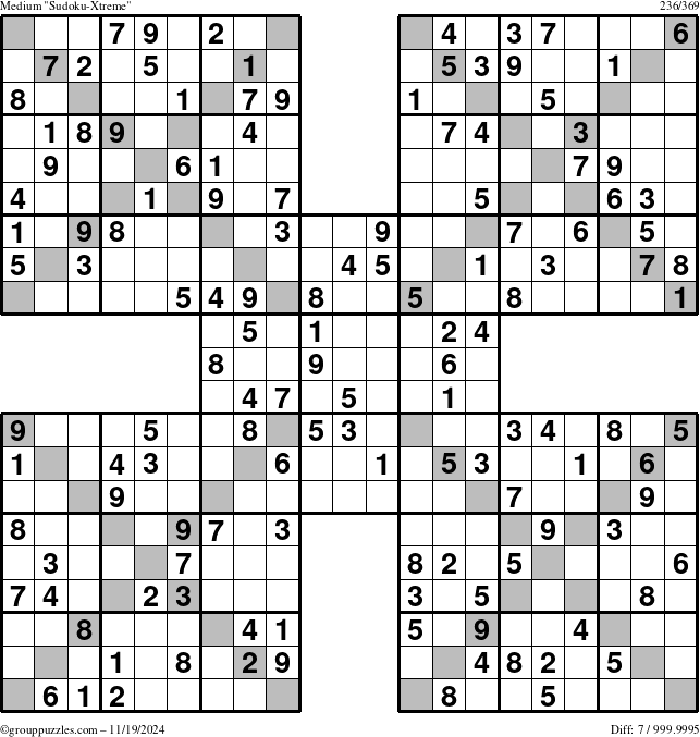 The grouppuzzles.com Medium Sudoku-Xtreme puzzle for Tuesday November 19, 2024