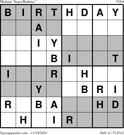 The grouppuzzles.com Medium Super-Birthday puzzle for Tuesday November 19, 2024