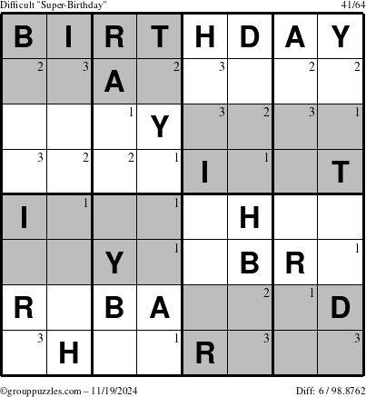 The grouppuzzles.com Difficult Super-Birthday puzzle for Tuesday November 19, 2024 with the first 3 steps marked