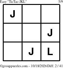 The grouppuzzles.com Easy TicTac-JKL puzzle for Sunday October 18, 2026