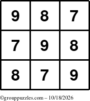 The grouppuzzles.com Answer grid for the TicTac-789 puzzle for Sunday October 18, 2026