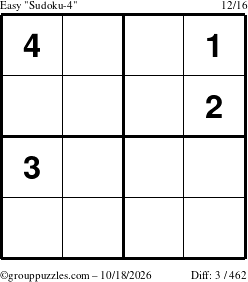 The grouppuzzles.com Easy Sudoku-4 puzzle for Sunday October 18, 2026