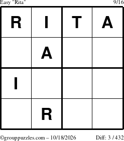 The grouppuzzles.com Easy Rita puzzle for Sunday October 18, 2026