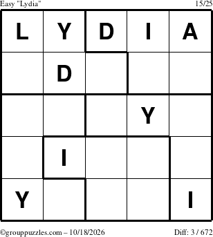 The grouppuzzles.com Easy Lydia puzzle for Sunday October 18, 2026